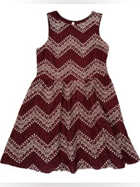 Xhilaration Burgundy and Cream Chevron Lace Fit & Flare Dress